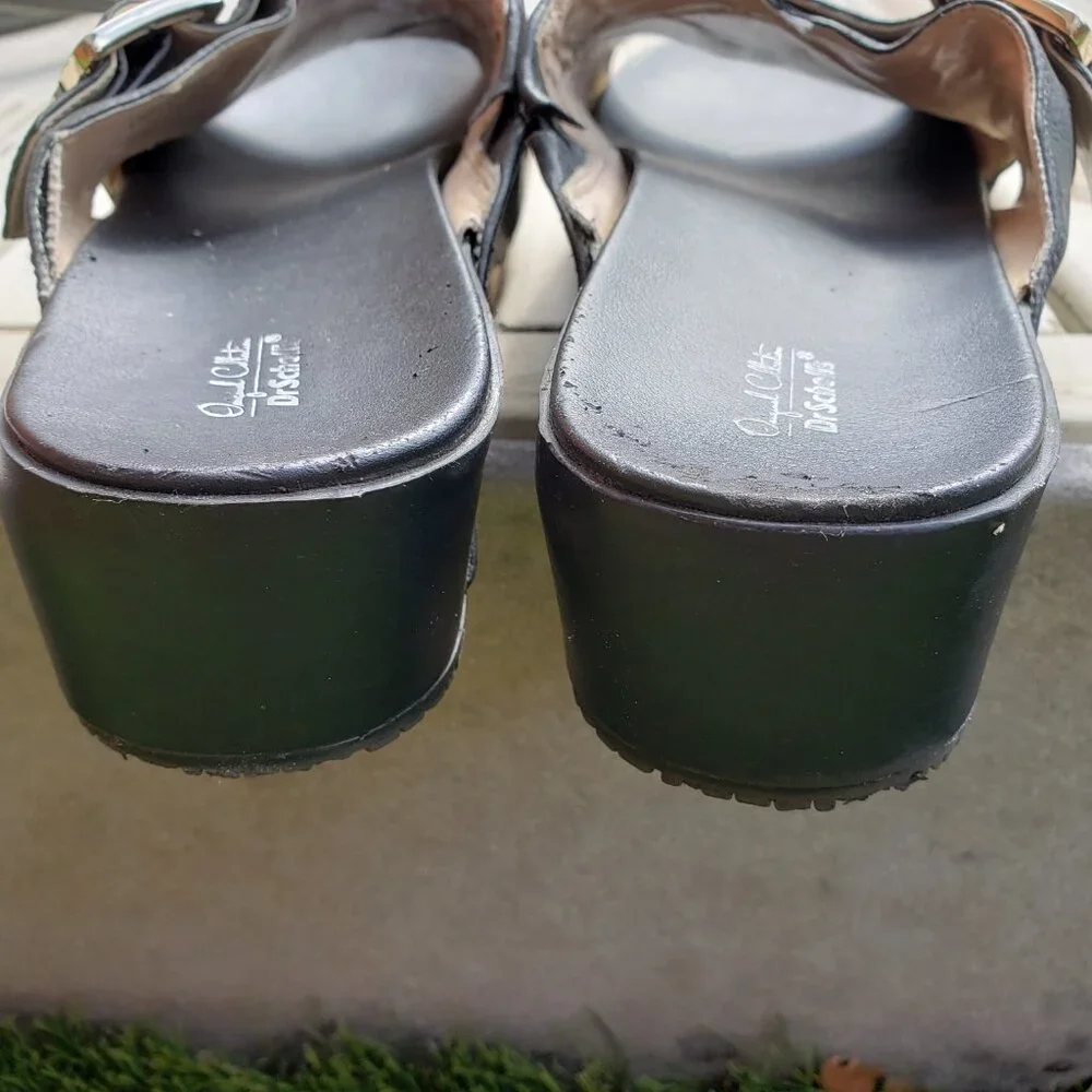 EUC DR. SCHOLL'S original collection leather platform big buckle (9.5) jet black
